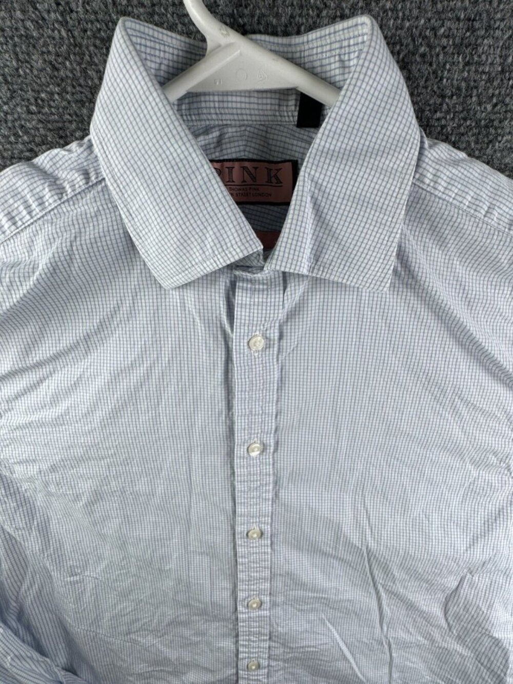 Thomas Pink Long Sleeve Button Up Shirt Men Cotton Classic Blue Check 15 35.5